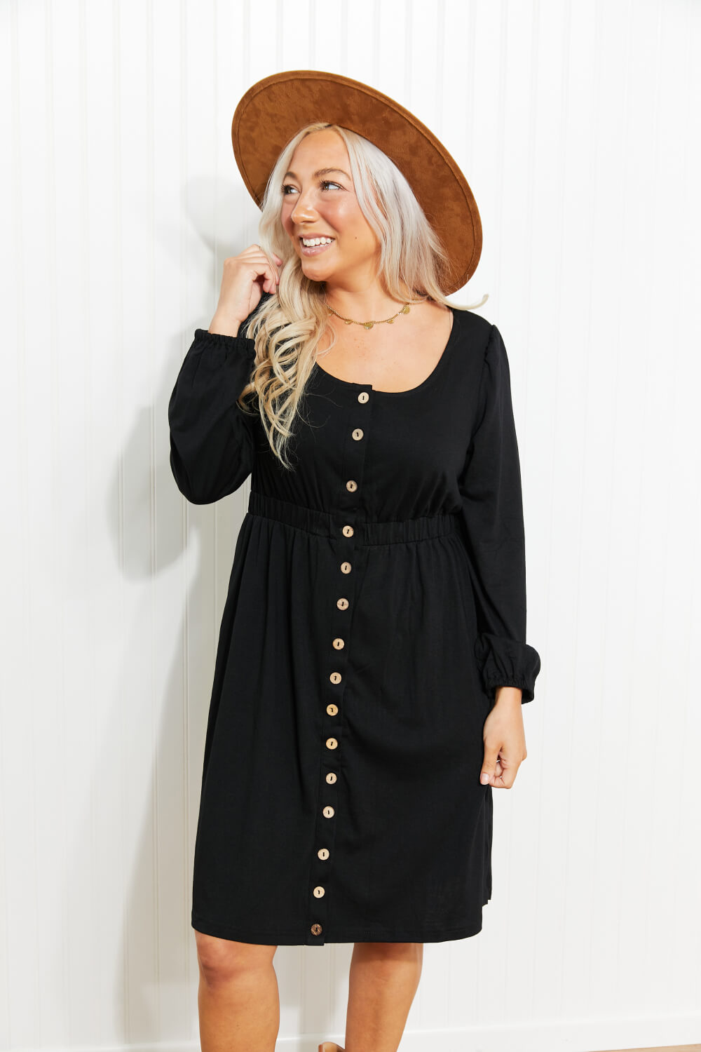 Chic Scoop Neck Empire Waist Long Sleeve Dress (Plus Size Available) in 4 Colors