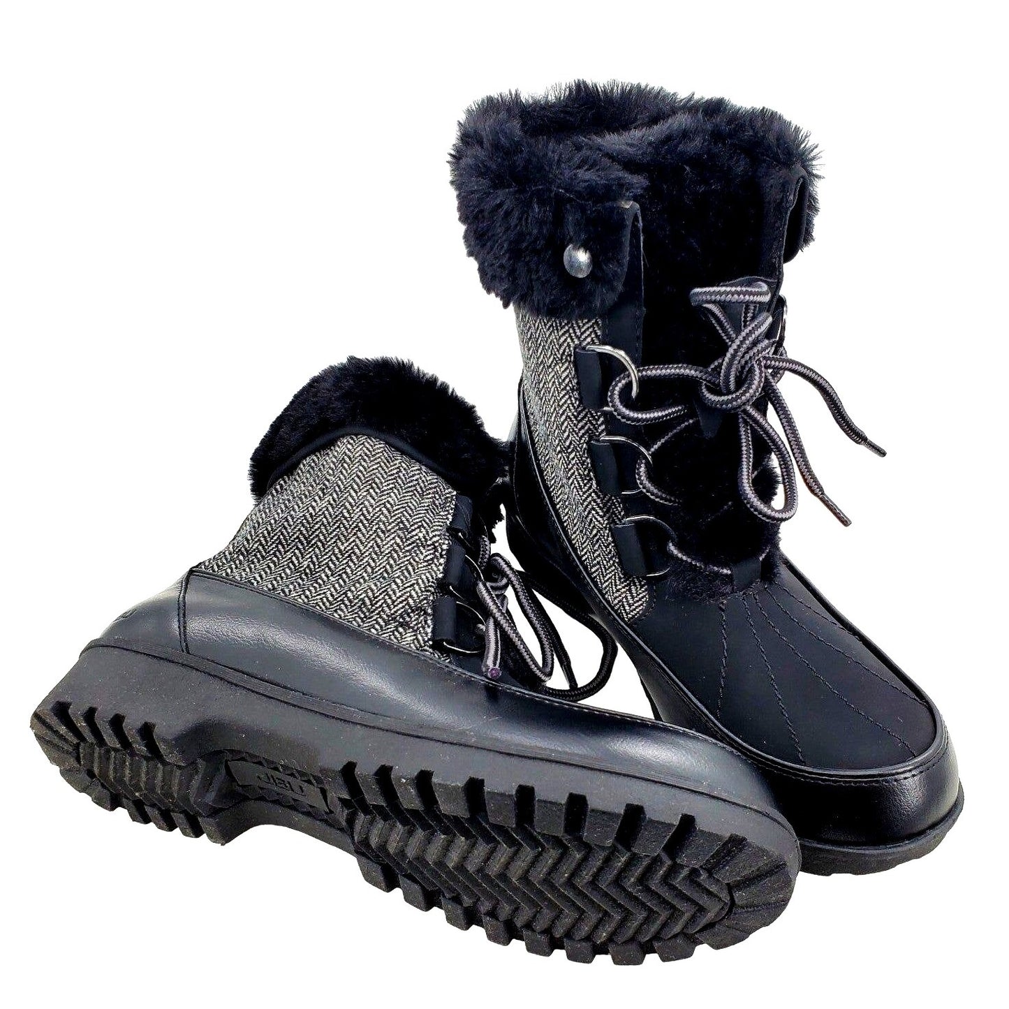 JBU Boots Woman's Faux Fur Herringbone Weather Ready Southgate Chunky Lug Shoes