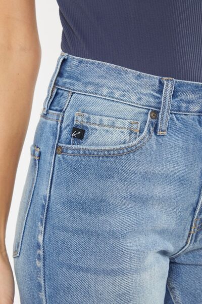 KanCan High-Rise Distressed Denim Raw Cropped Straight Leg Mom Jean Cotton Pants