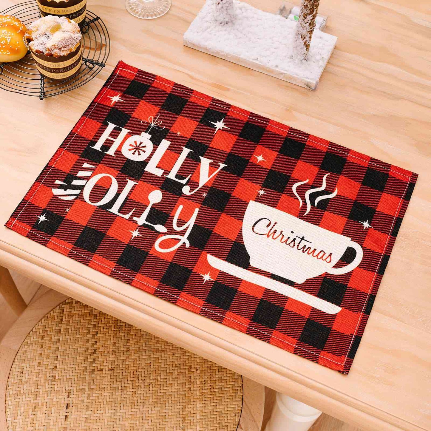 2-Piece Christmas Buffalo Plaid Placemat Dining Table Festive Home Decor Assorted