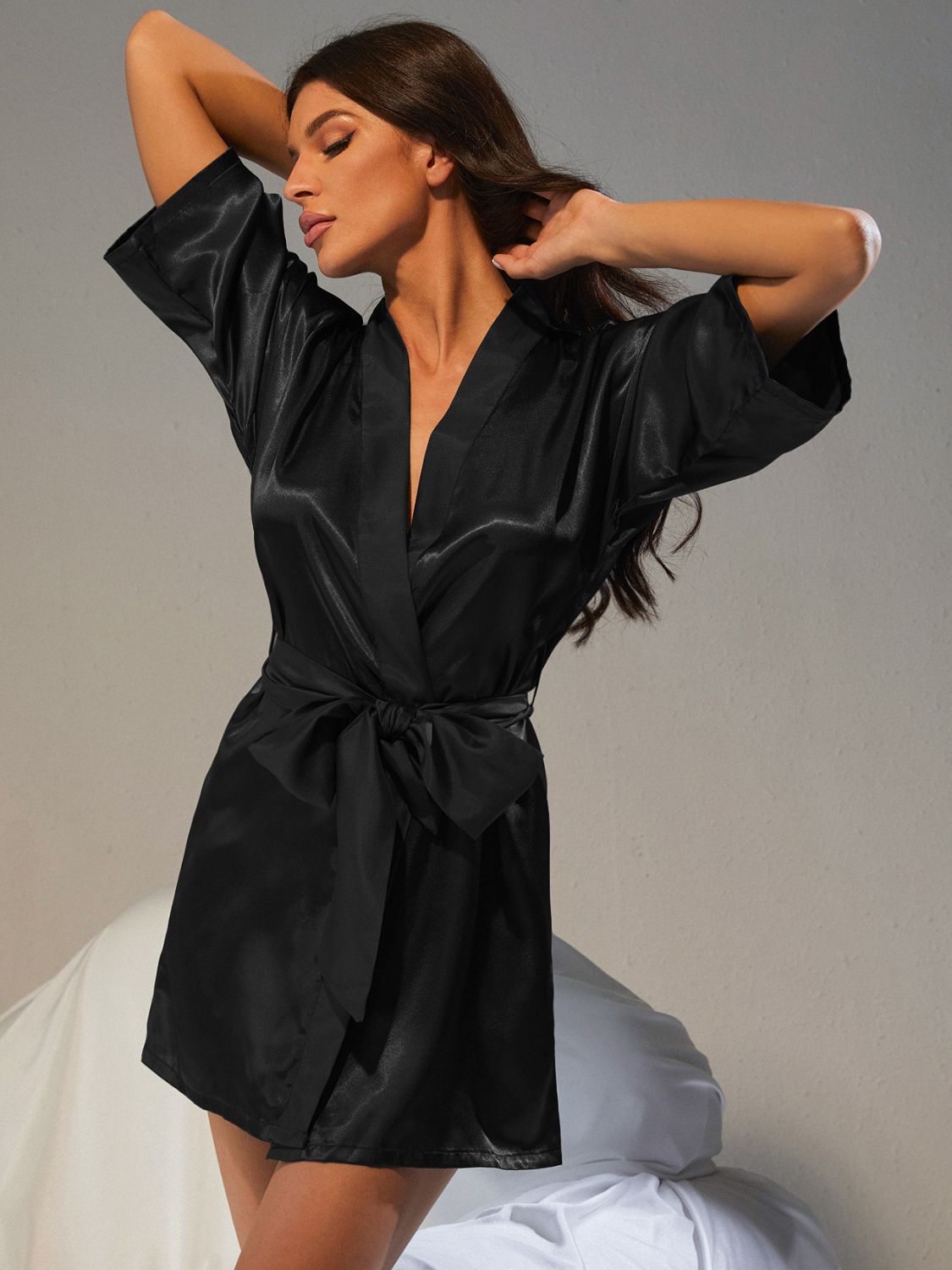 100% SATIN Short Sleeve Belted House Robe
(2 Colors Available)