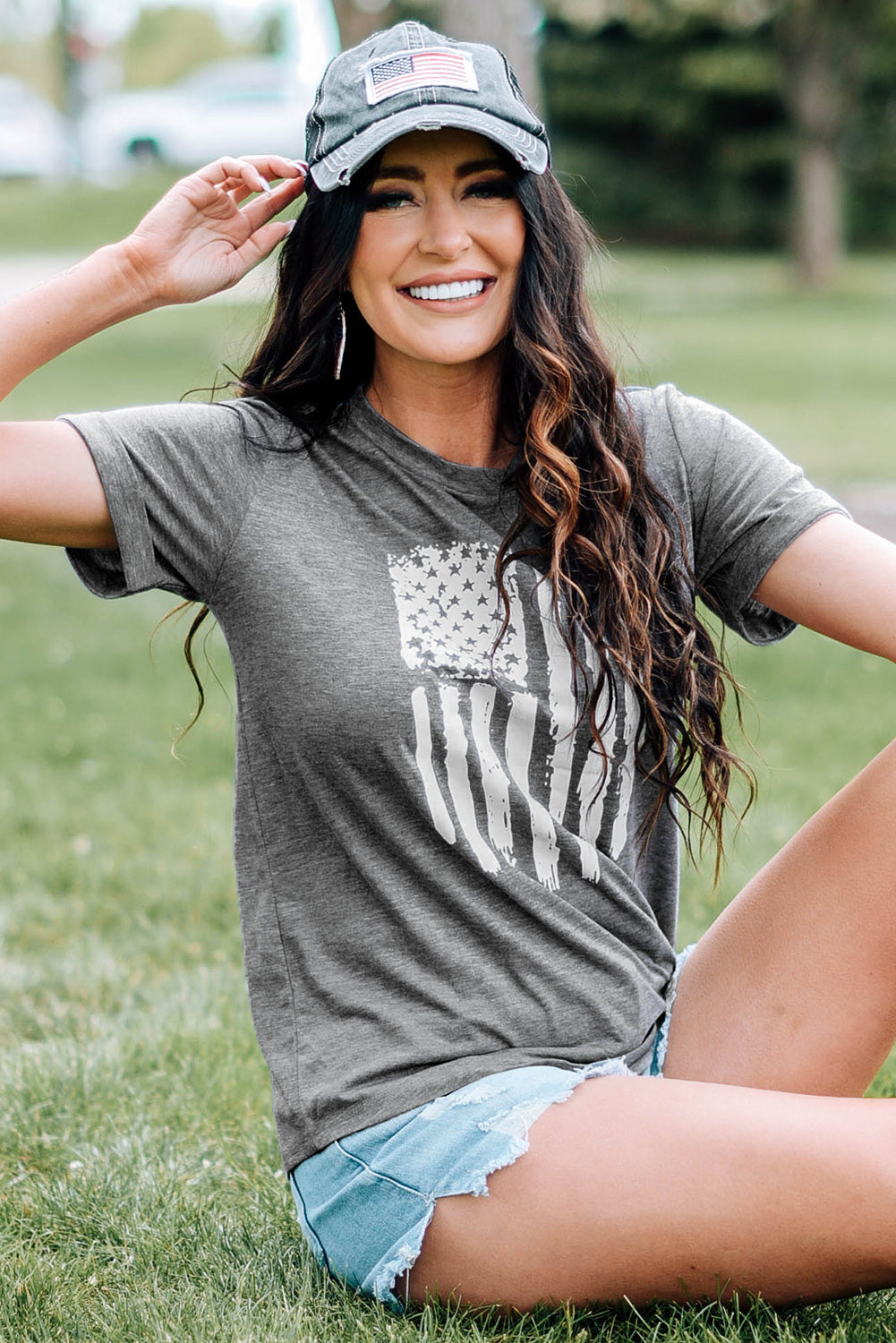 AMERICA Flag Patriotic Top Classic Cuffed Short Sleeve Tee Shirt