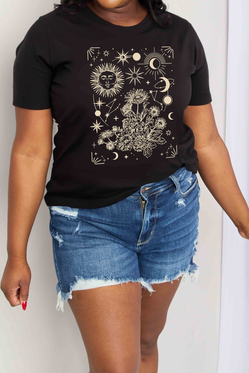 Celestial Moon Sun Stars Graphic Short Sleeve 100% Cotton Tee Shirt (Plus Size Available)
