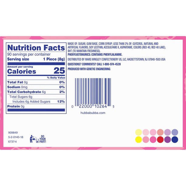 HUBBA BUBBA MAX Bubble Gum, 18- 5 piece packages (90 pieces total) - Outrageous Original, Strawberry Watermelon, Sour Blue Raspberry
