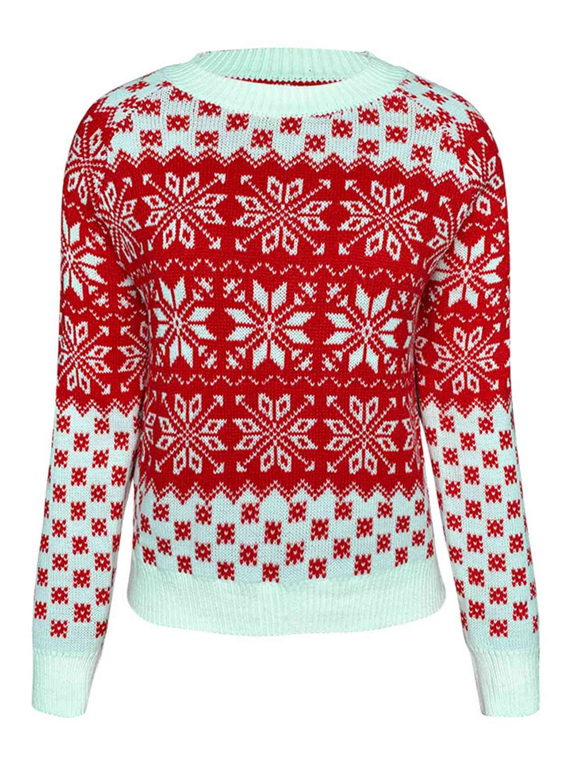 Fair Isle Contrast Color Winter Snowflake Long Sleeve Minimalist Sweater Top
