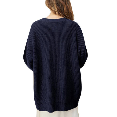 Ribbed Knit Oversized Button Front Classic Long Sleeve Button Front Cardigan