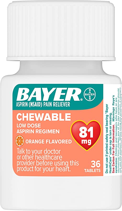 Bayer Aspirin 81 mg Chewable Orange Low Dose- Orange Flavor 36 tabs