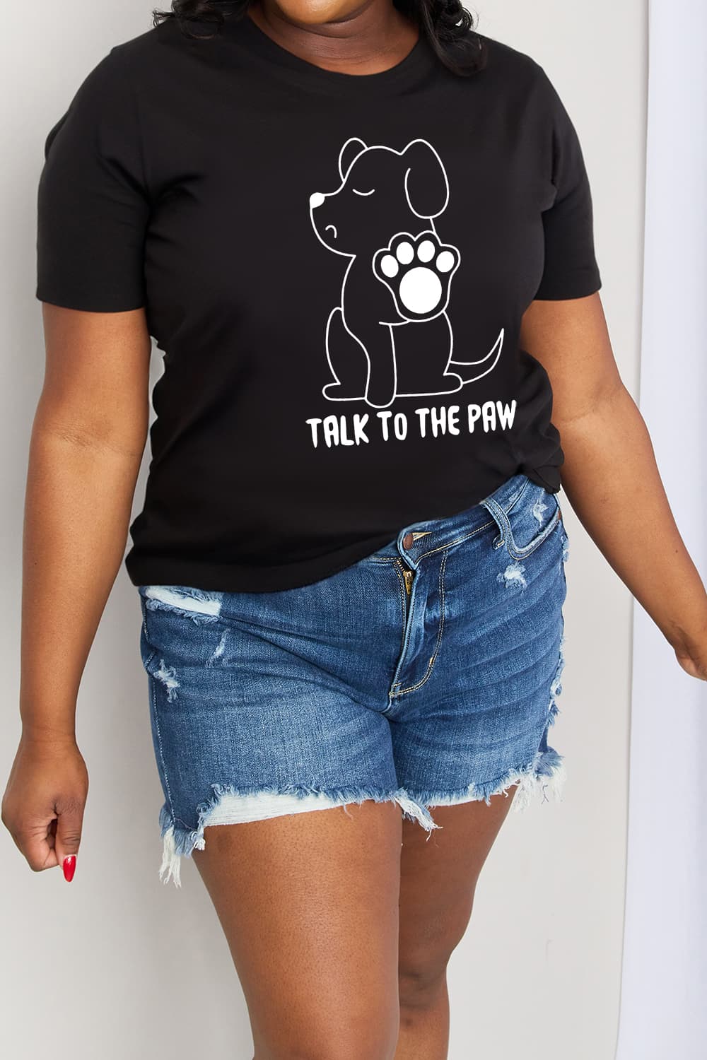 TALK TO THE PAW Dog Funny Graphic 100% Cotton Short Sleeve Tee Shirt (Plus Size Available)