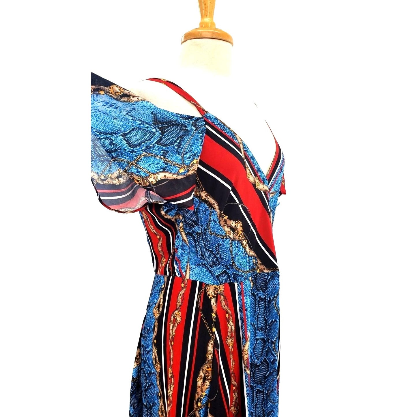 INC Dress Chain Snake Print Cold Shoulder Handkerchief V-neck Colorful