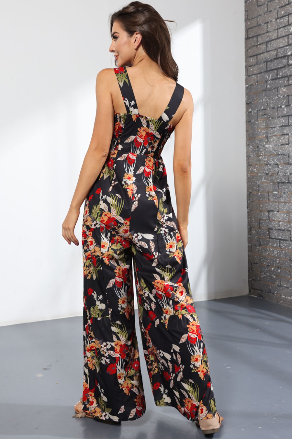 Floral Smock Side Jumpsuit Tiered Oversized Wide Leg One-piece Pant Outfit