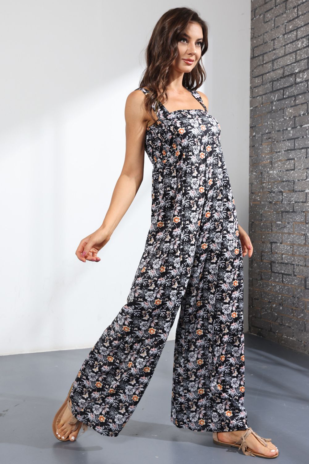 Floral Smock Side Jumpsuit Tiered Oversized Wide Leg One-piece Pant Outfit