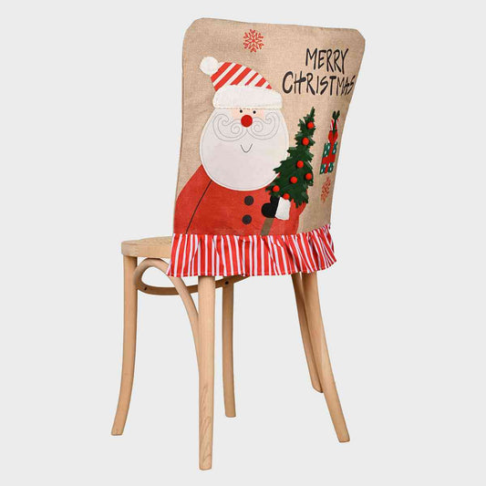 Merry Christmas Santa Snowman Festive Farmhouse Chair Slip Cover Home Decor