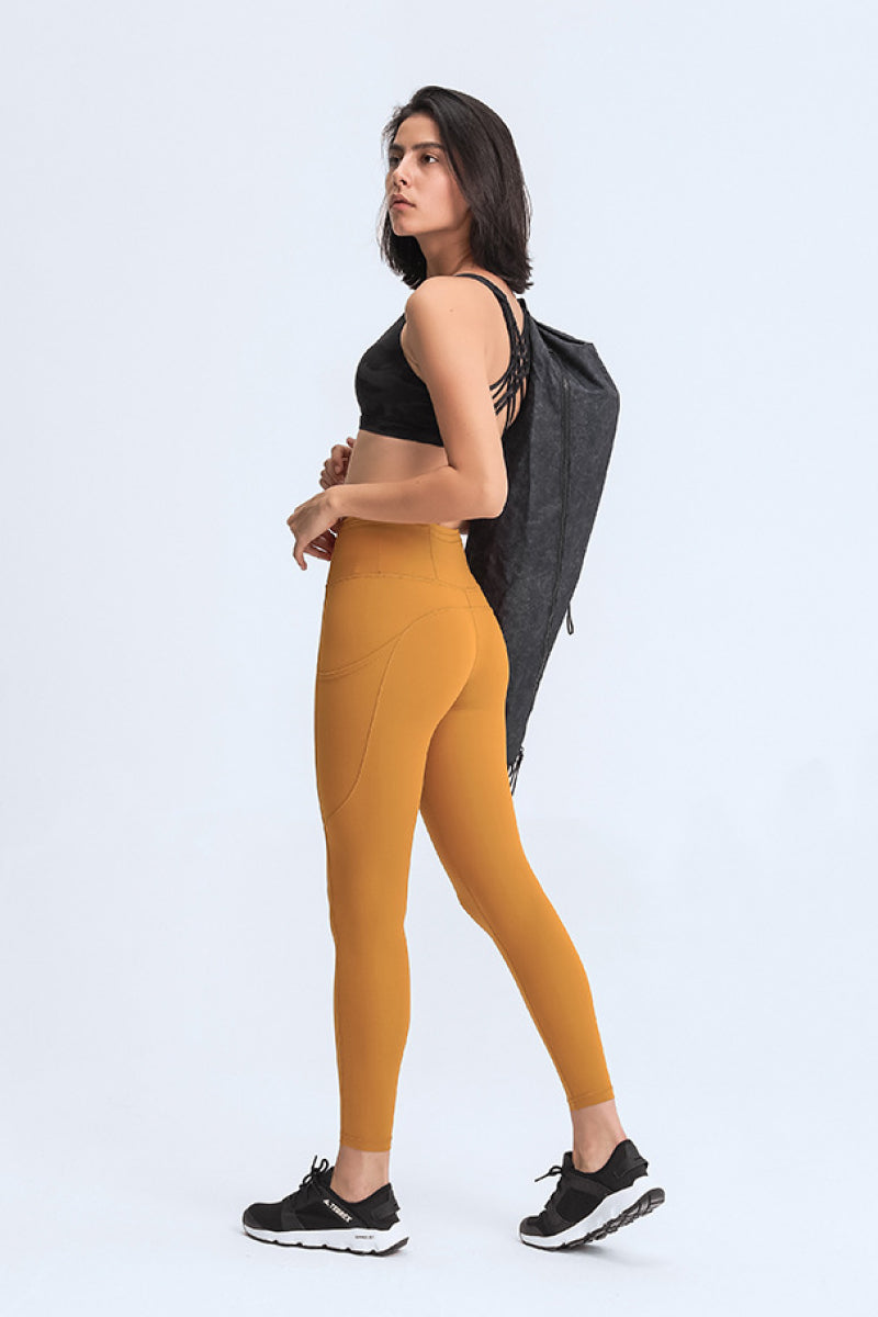 Wide Waistband Side Pocket Athletic Yoga Legging Pants
