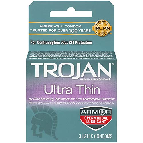 Trojan Condom Sensitivity Ultra Thin with Spermicidal Lubricant, 3 Count