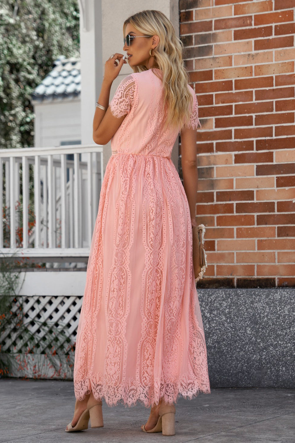 Elegant LACE V-Neck Short-sleeve Maxi Dress