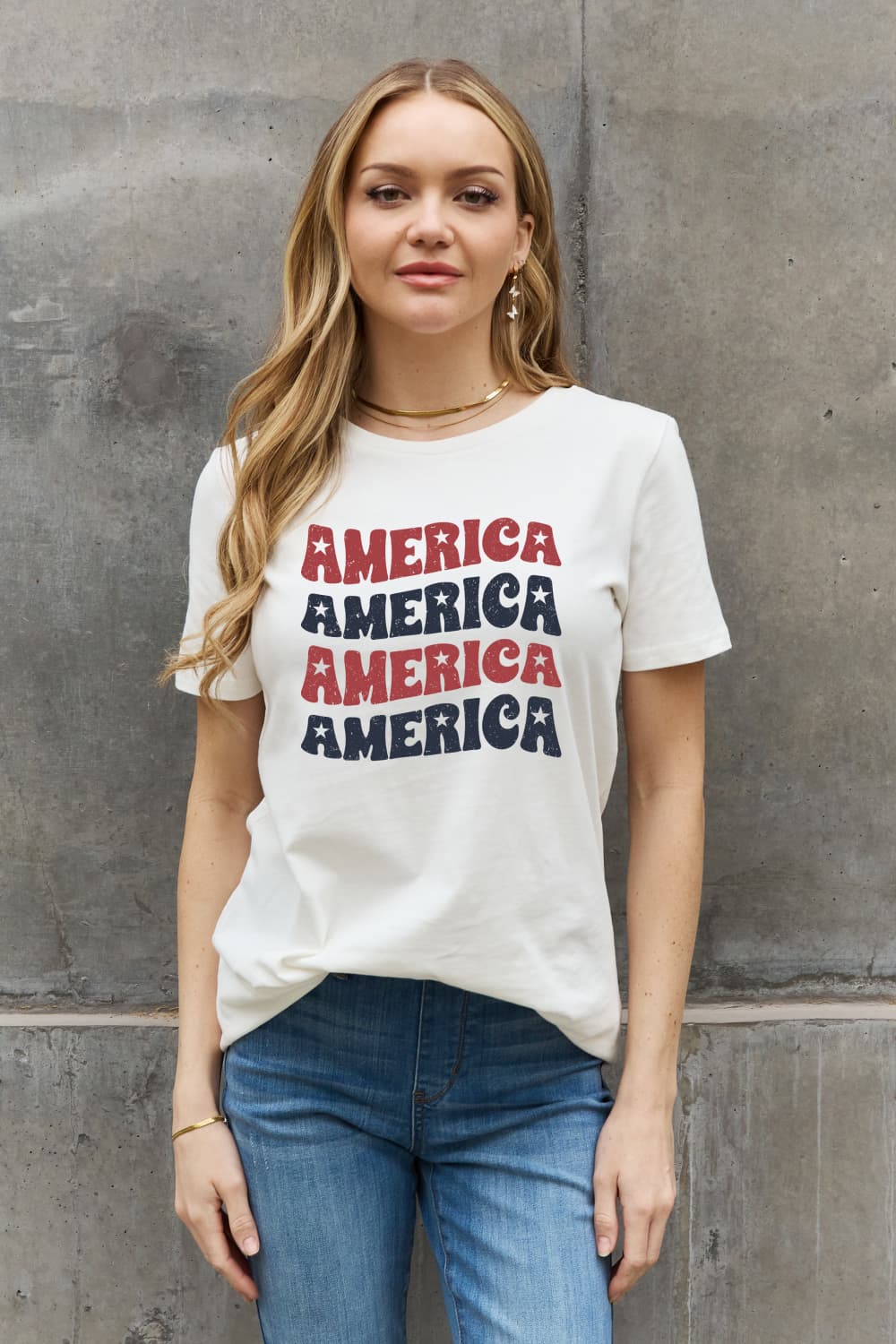 AMERICA Wave Graphic 100% Cotton Short-sleeve Patriotic USA Tee Shirt