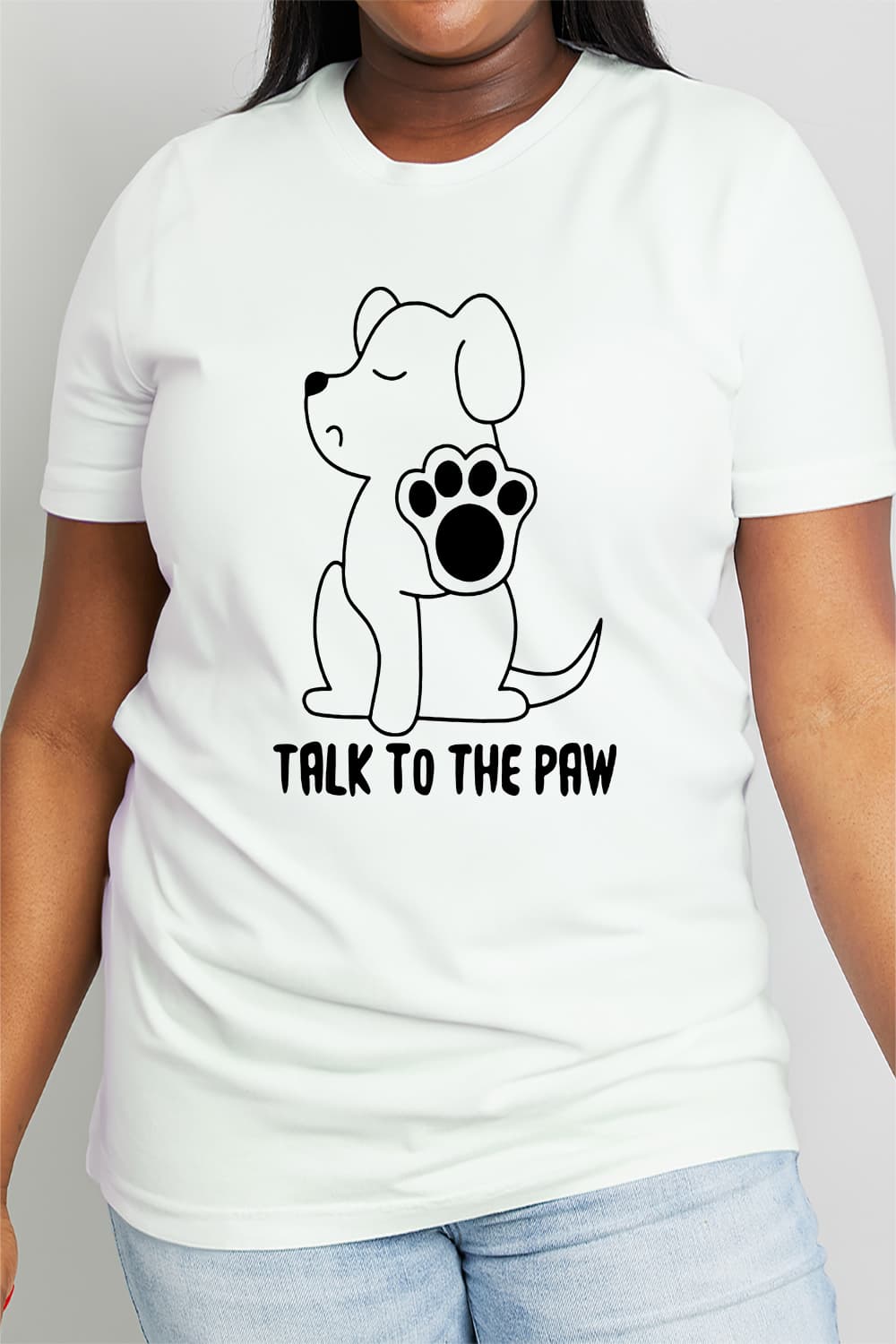 TALK TO THE PAW Dog Funny Graphic 100% Cotton Short Sleeve Tee Shirt (Plus Size Available)