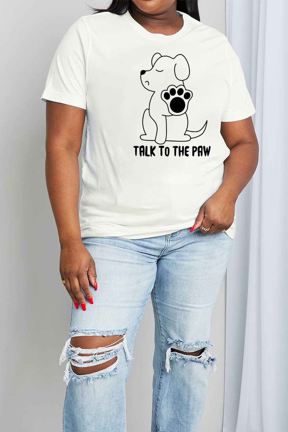 TALK TO THE PAW Dog Funny Graphic 100% Cotton Short Sleeve Tee Shirt (Plus Size Available)
