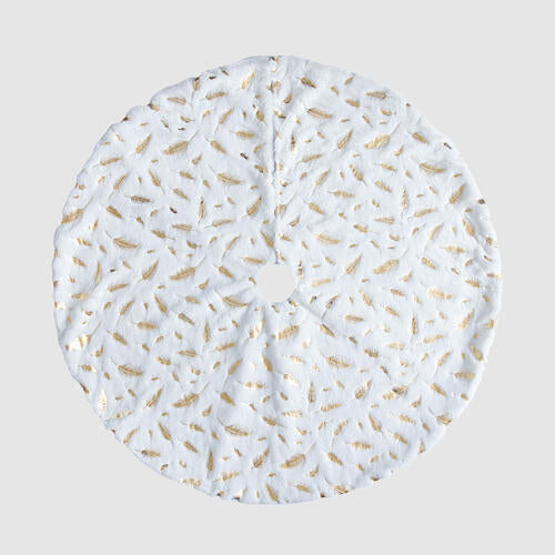 Feather Print Christmas Tree Skirt White Metallic Gold or Silver 47.4"