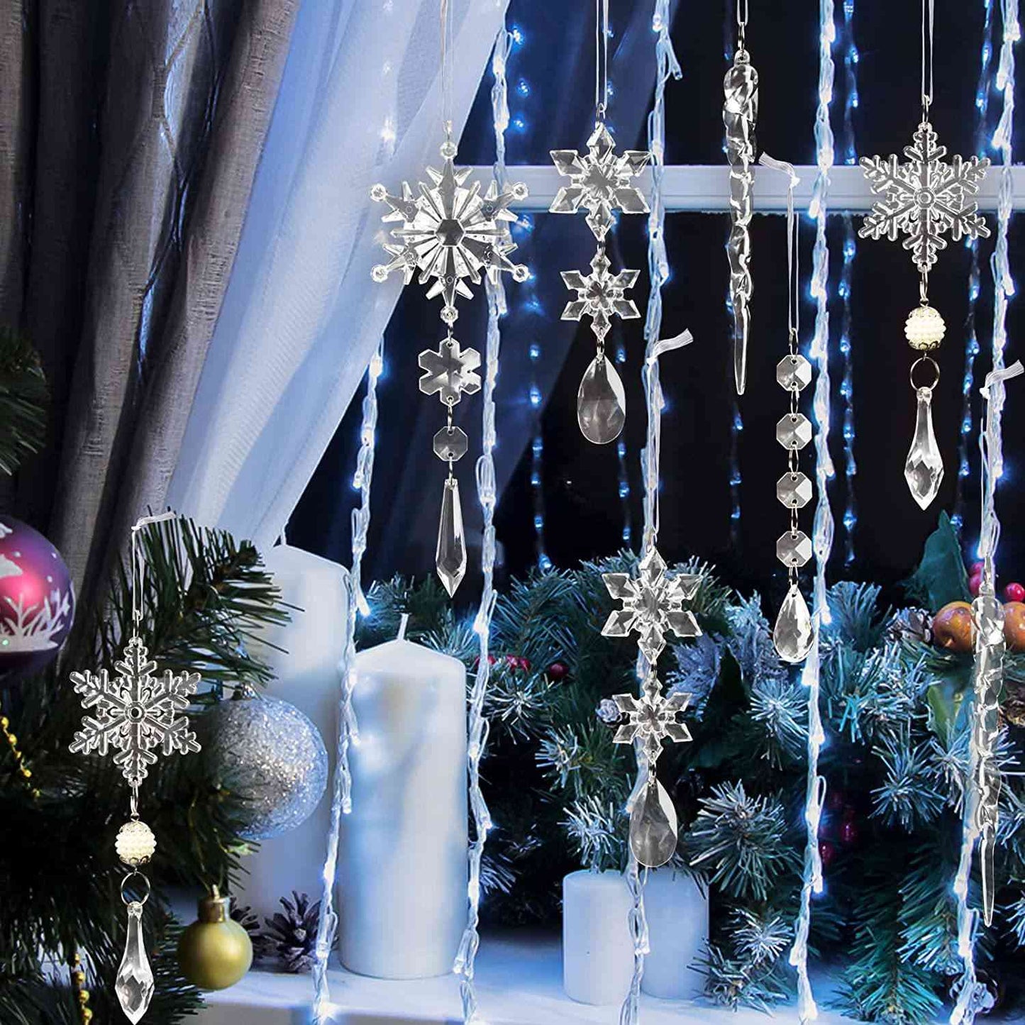 10-Piece Ornaments Acrylic Hanging Snowflake Icicles Christmas Tree Home Decor