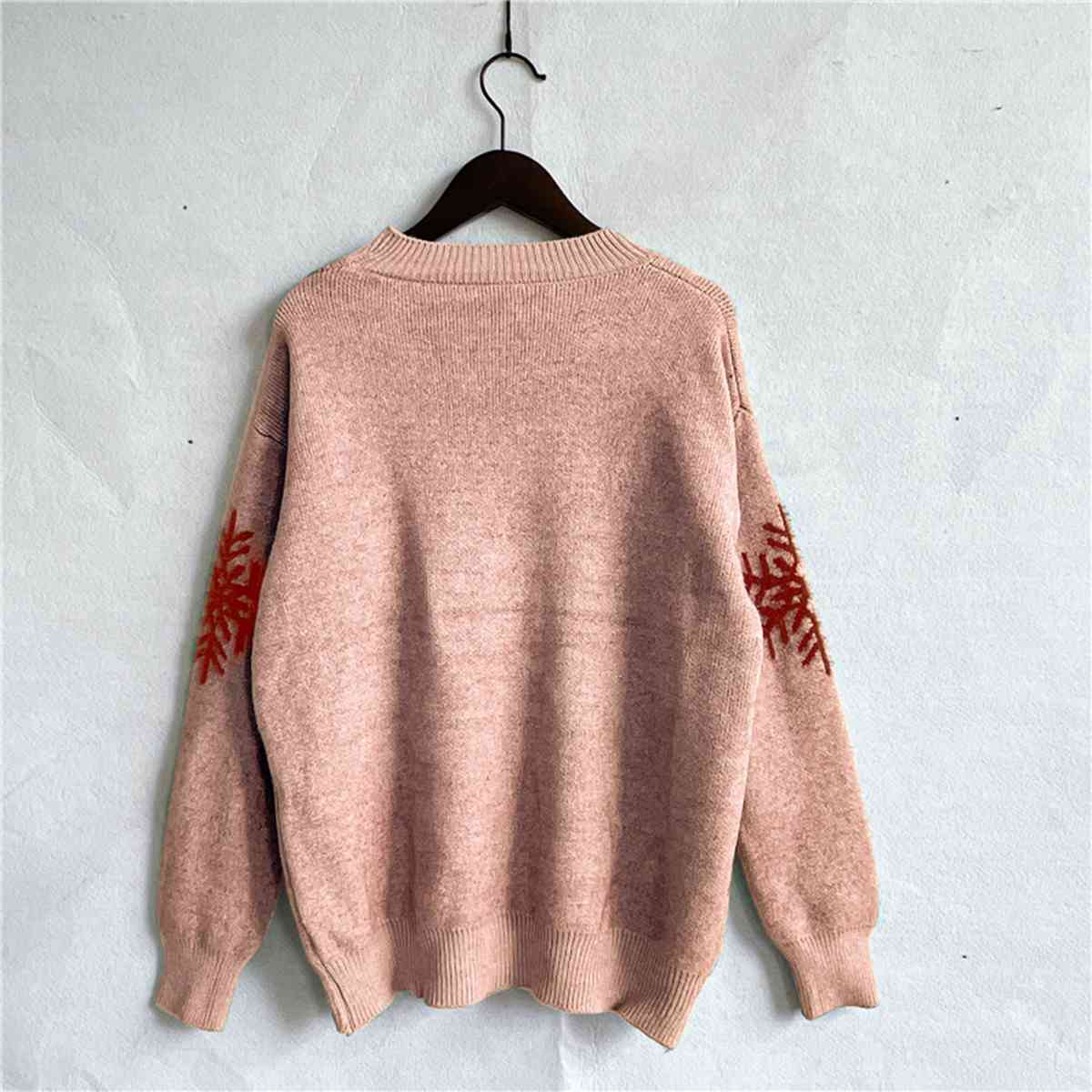 Fuzzy Reindeer Snowflake Knit Round Neck Winter Soft Print Sweater