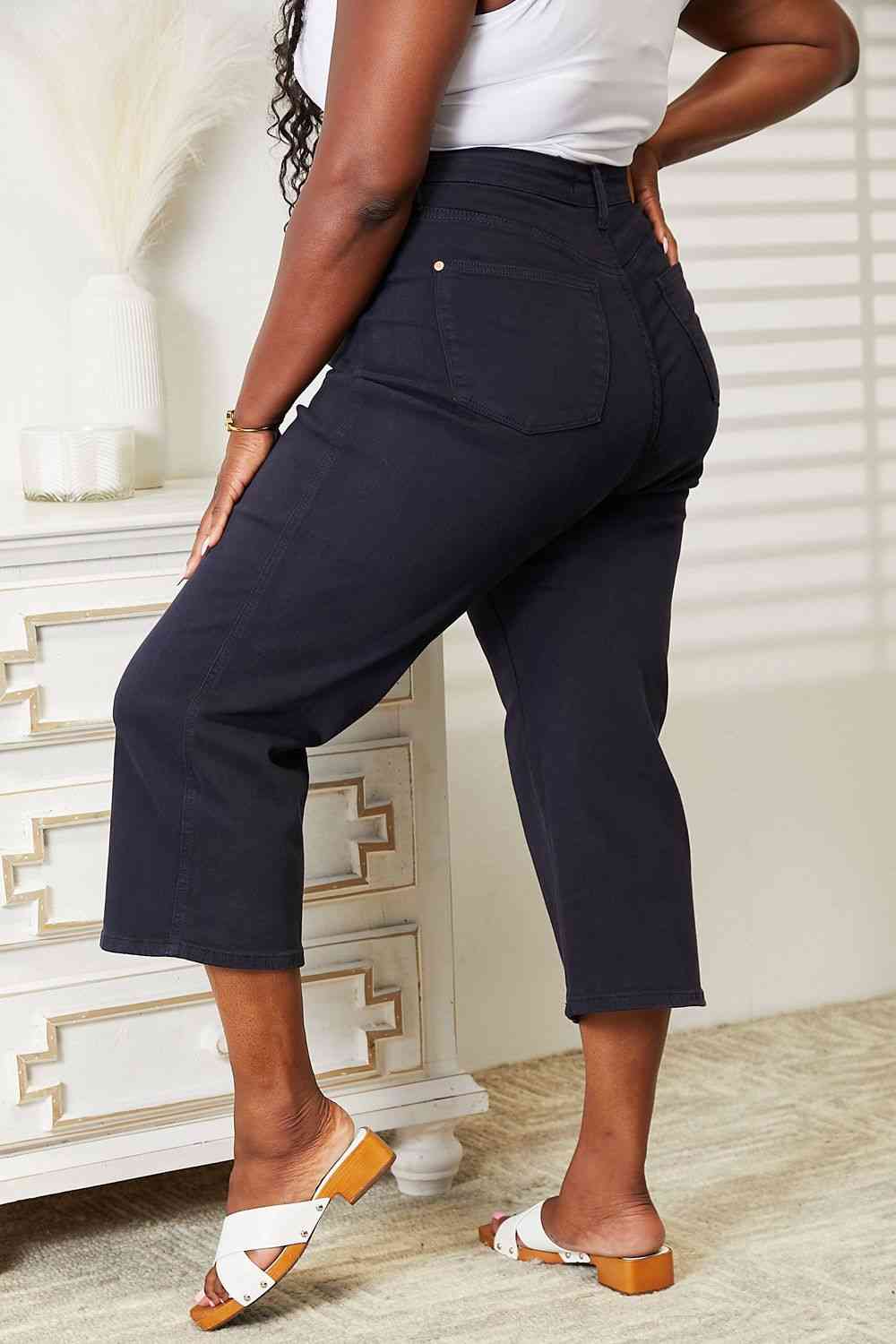 Tummy Control High Waist Navy Demim Jean Judy Blue Cropped Pants