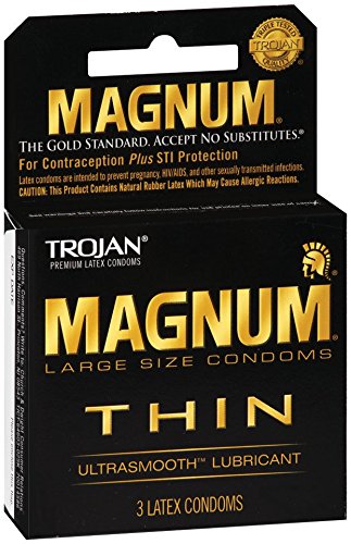 TROJAN Magnum Thin Lubricated Condoms with Ultrasmooth Lubricant - 3 Count/Box