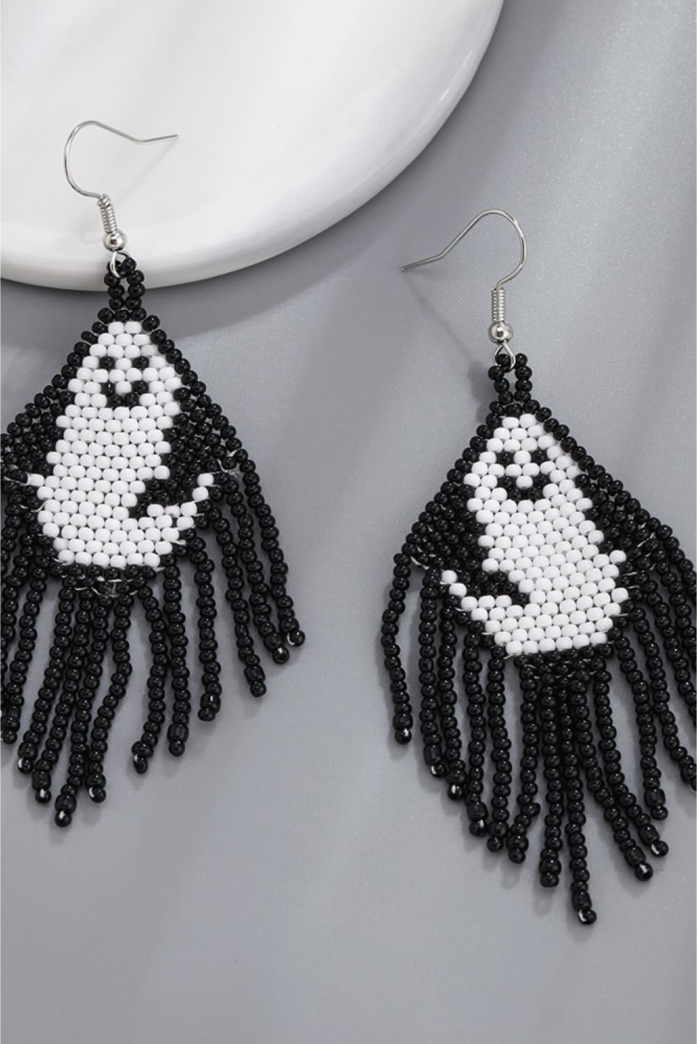 Spooky Fun Beaded Long Dangle Earrings Halloween Jewelry Pumpkin Ghost Spider Witch Skeleton