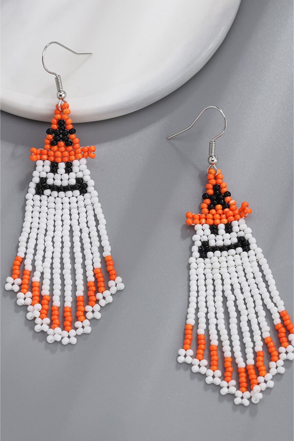 Spooky Fun Beaded Long Dangle Earrings Halloween Jewelry Pumpkin Ghost Spider Witch Skeleton