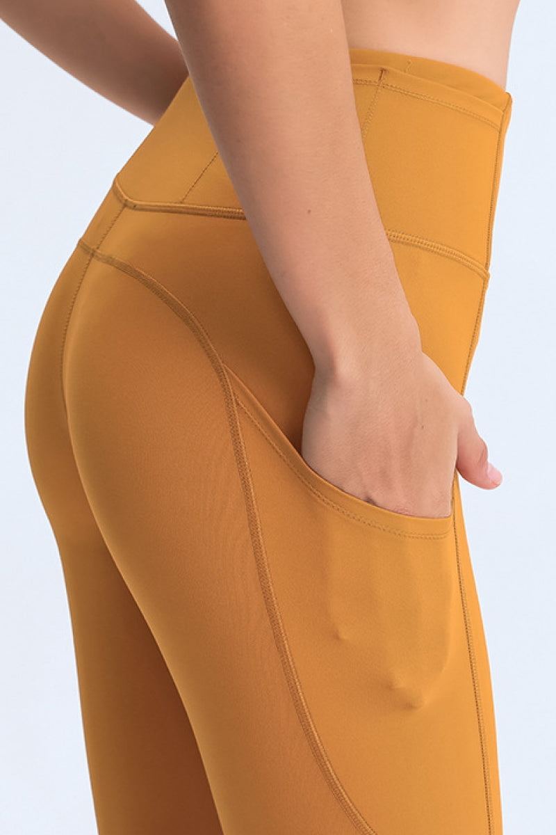 Wide Waistband Side Pocket Athletic Yoga Legging Pants