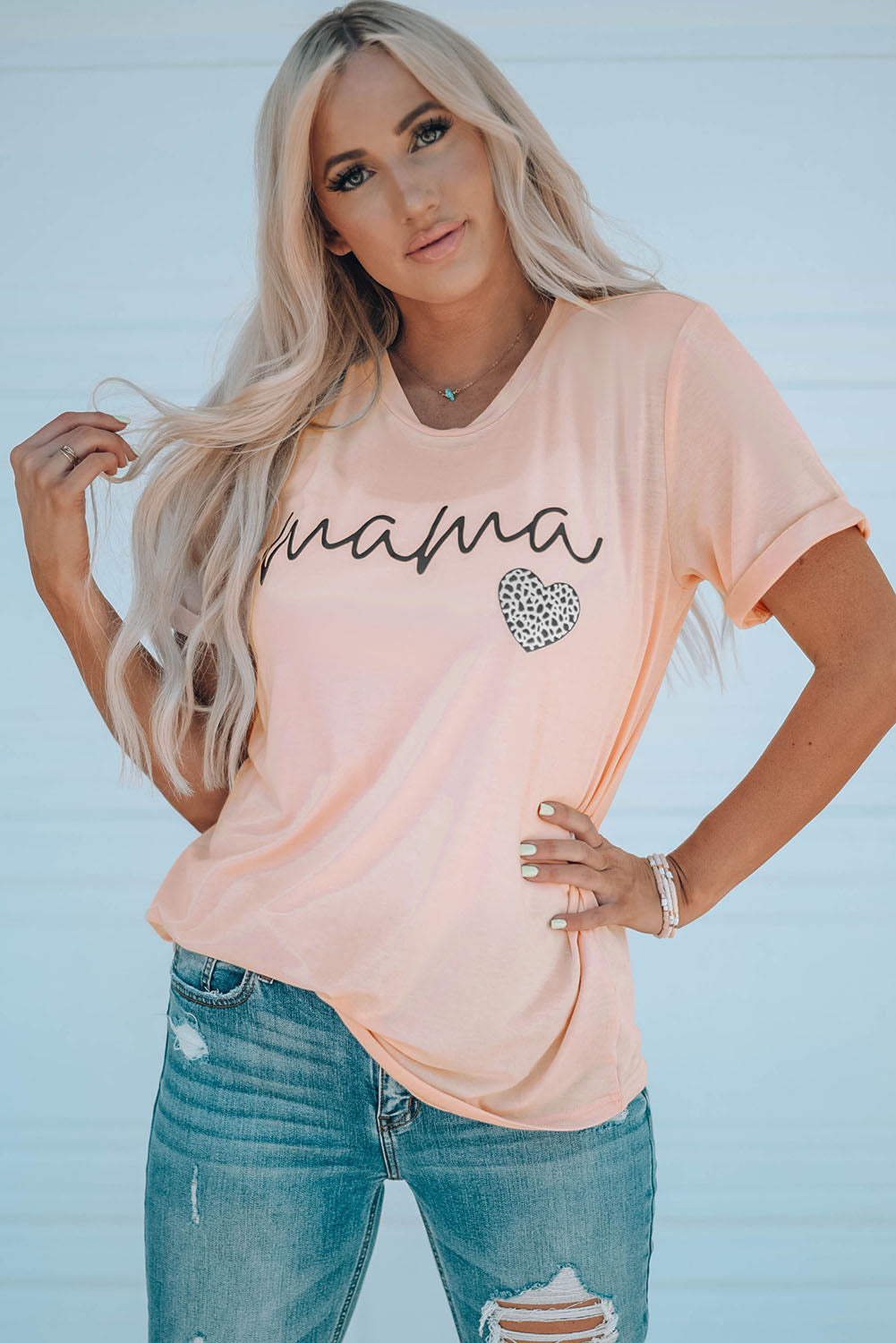 MAMA spotted Graphic Heart Pink Tee Shirt (Plus Size Available)