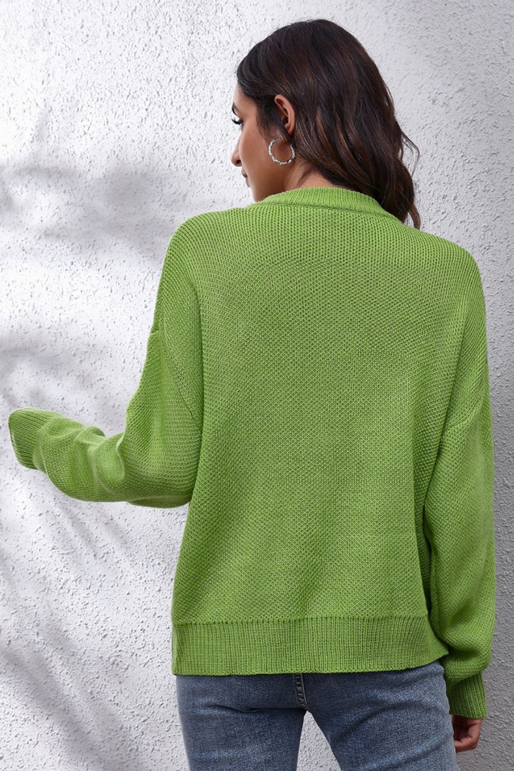 Smiley Face Abstract Flower Bold Color Knit Pullover Long Sleeve Sweater Shirt