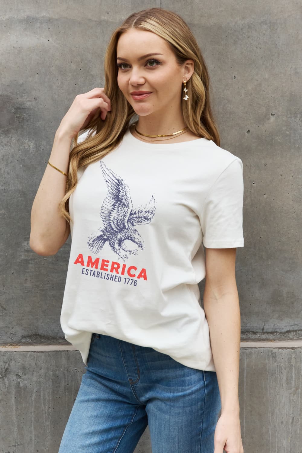 AMERICA ESTABLISHED 1776 Eagle Patriotic USA Graphic 100% Cotton Short-sleeve T-Shirt