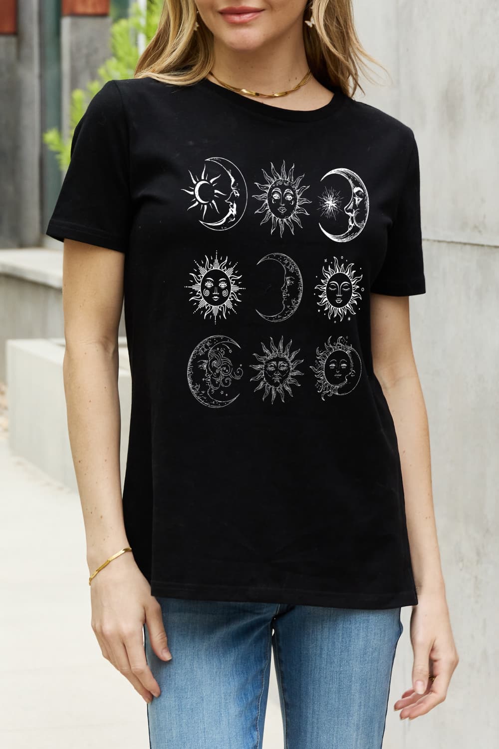 Moon and Sun Celestial Spiritual Graphic 100% Cotton Short-sleeve Tee (Plus Size Available)