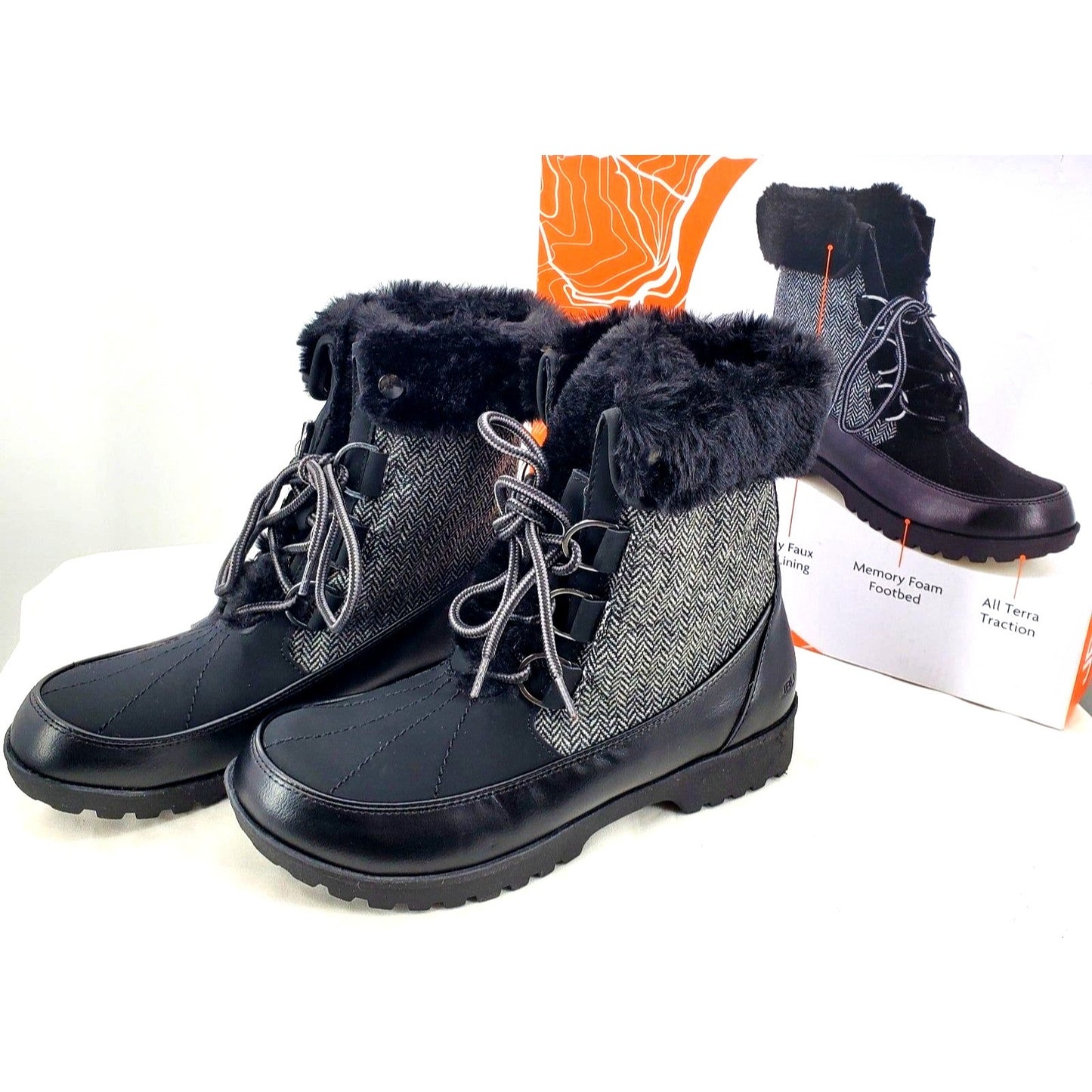 JBU Boots Woman's Faux Fur Herringbone Weather Ready Southgate Chunky Lug Shoes