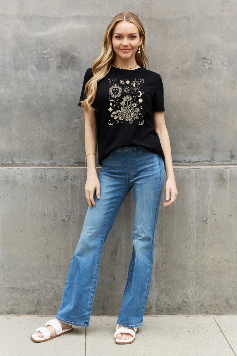 Celestial Moon Sun Stars Graphic Short Sleeve 100% Cotton Tee Shirt (Plus Size Available)