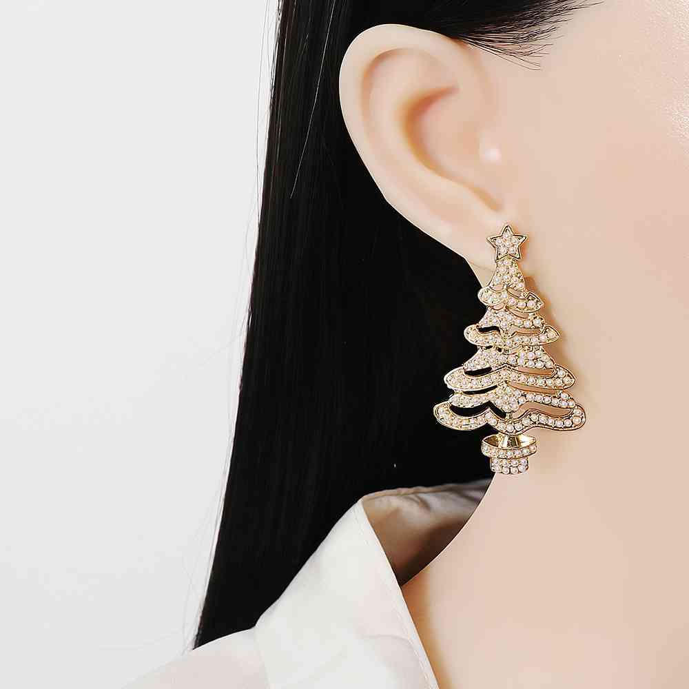Christmas Tree Earrings Colorful Rhinestone or Faux Pearl Holiday Fashion Jewelry