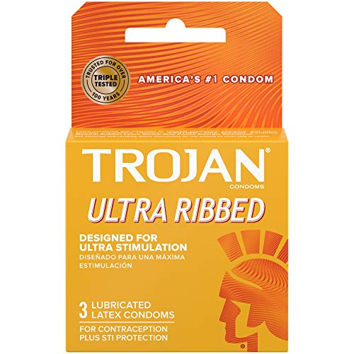 TROJAN Ribbed Condom Stimulations Ultra ribbed 3 Count discreet box
