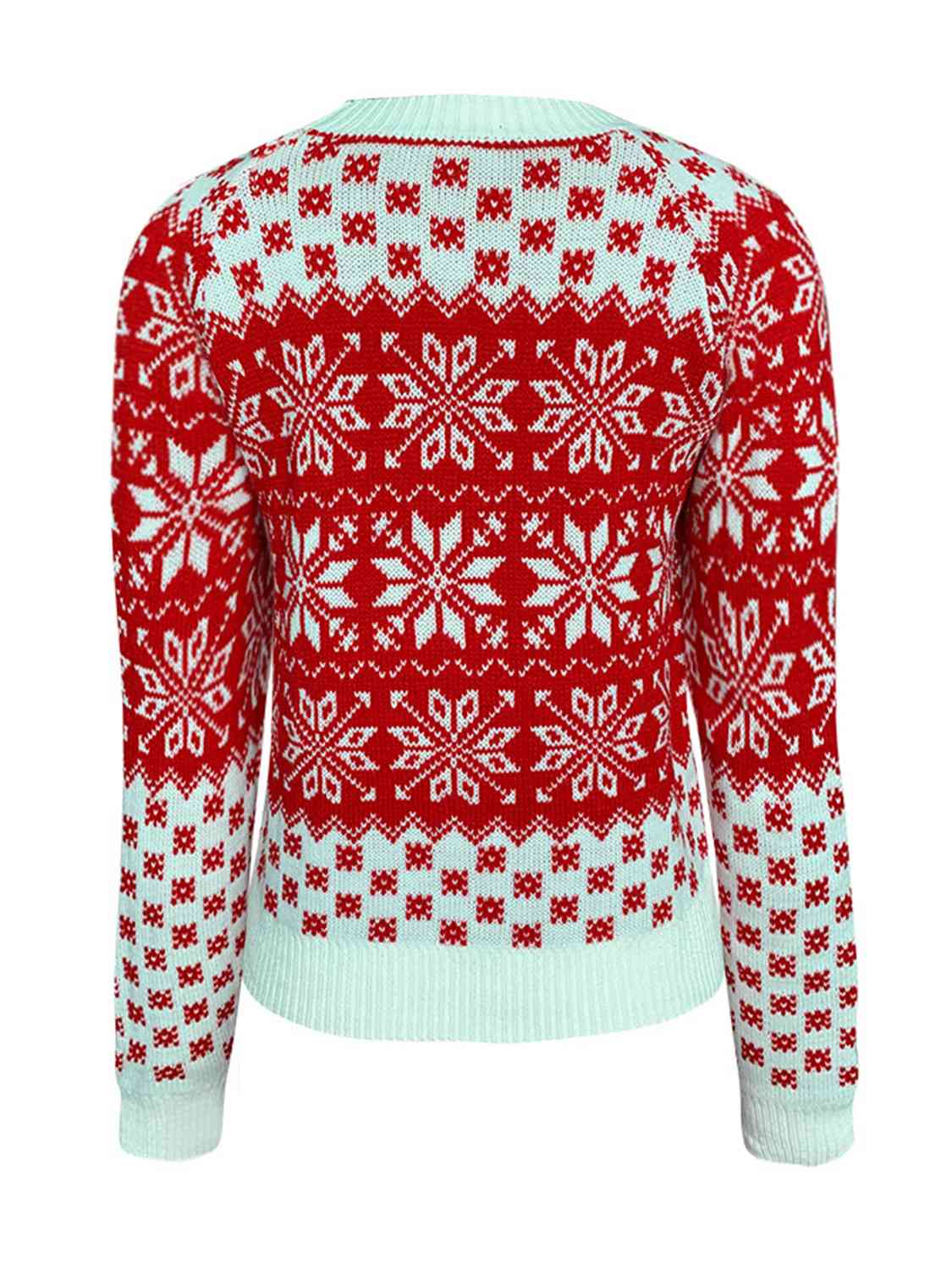 Fair Isle Contrast Color Winter Snowflake Long Sleeve Minimalist Sweater Top