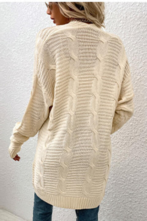 Oversized Cable Knit Classic Open Front Patch Pocket Cardigan Fall Winter