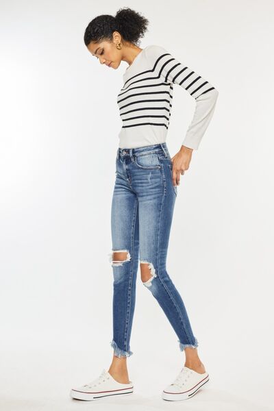 KanCan High-Rise Waist Distressed Denim Raw Cropped Skinny Jean Pants