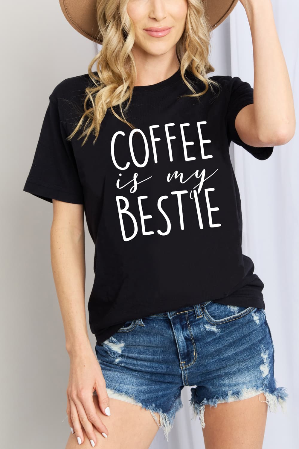 Funny COFFEE IS MY BESTIE Graphic 100% Cotton Tee Shirt (Plus Size Available)