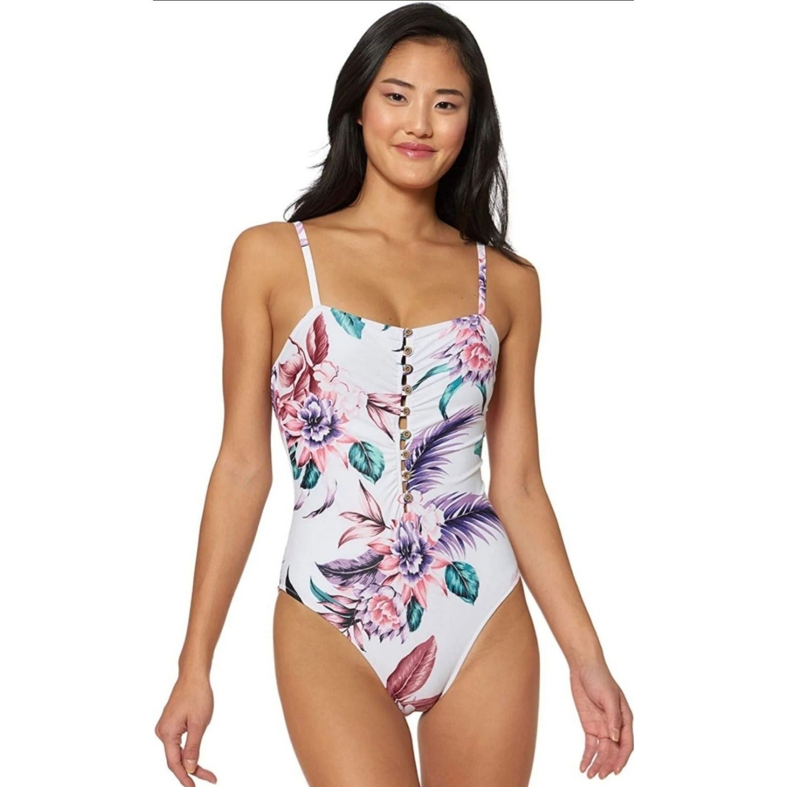 JESSICA SIMPSON One-piece Swimwear Floral button chest bathing suit –  Luxury on a Dime