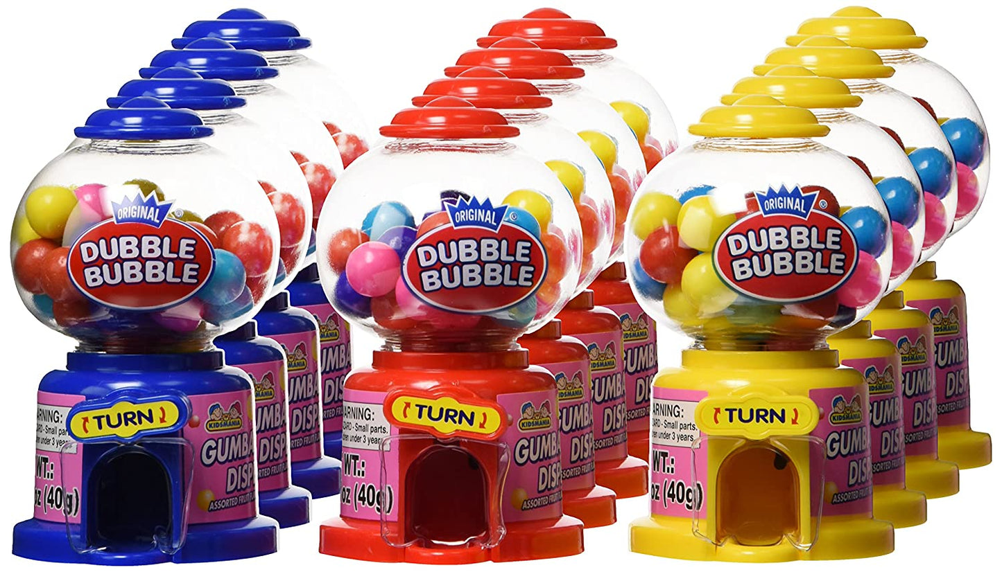 Dubble Bubble Mini Gumball Machine Candy Dispensers for Kids, 1.41 Ounce, Pack of 12