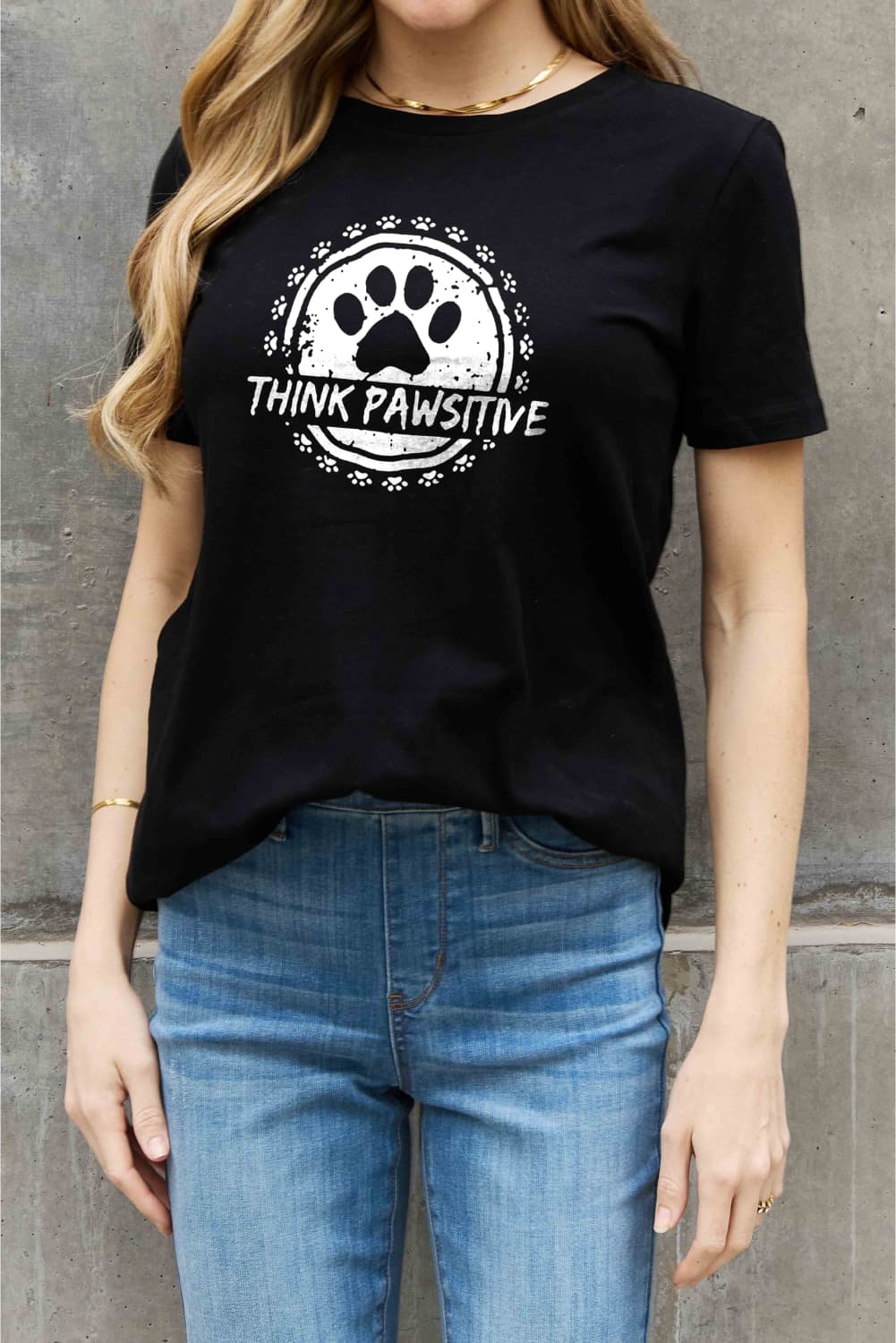THINK PAWSITIVE Animal Paw Print Graphic 100% Cotton Short Sleeve Tee Shirt (Plus Size Avaialable)