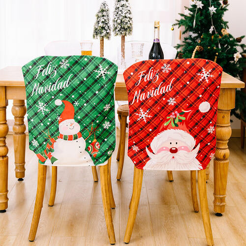 Feliz Navidad Christmas Santa Snowman Festive Chair Slip Cover Home Decor