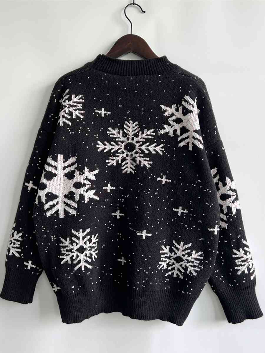 Color Contrast Snowflake Round Neck Long Sleeve Minimalist Winter Sweater