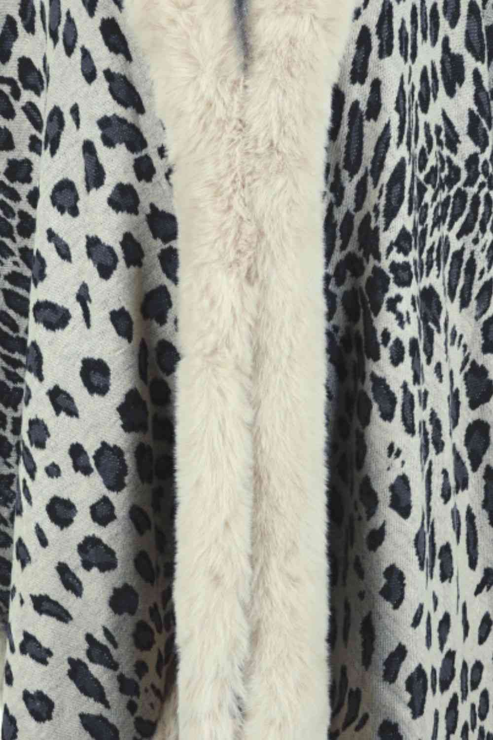 Large Leopard Plush Faux Fur Heavy Cardigan Oversized Sweater Poncho Jacket
