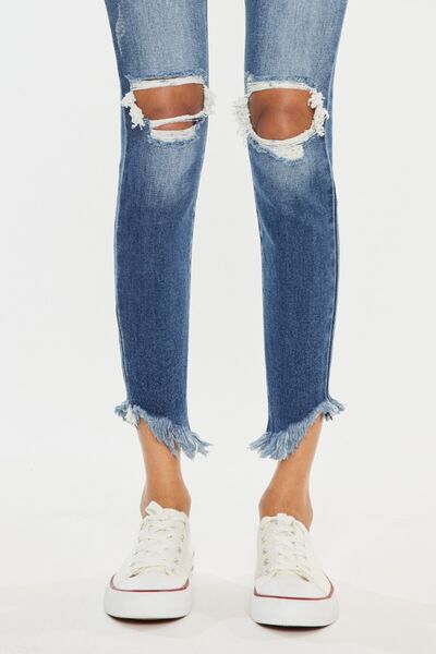 KanCan High-Rise Waist Distressed Denim Raw Cropped Skinny Jean Pants