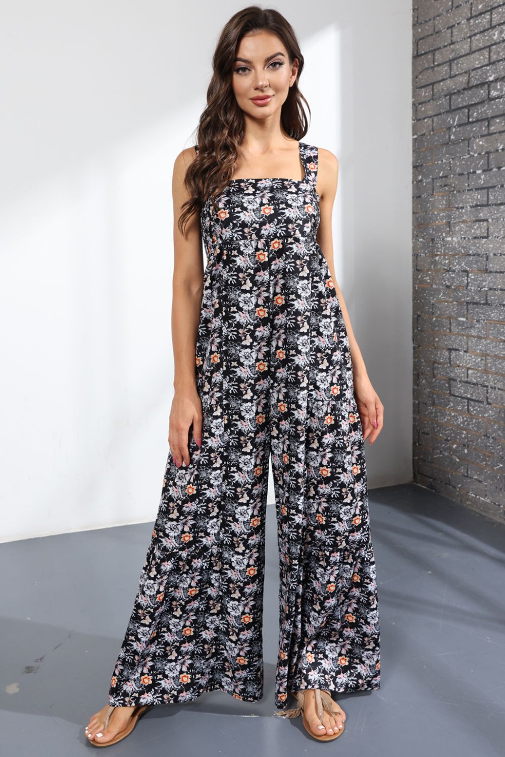 Floral Smock Side Jumpsuit Tiered Oversized Wide Leg One-piece Pant Outfit